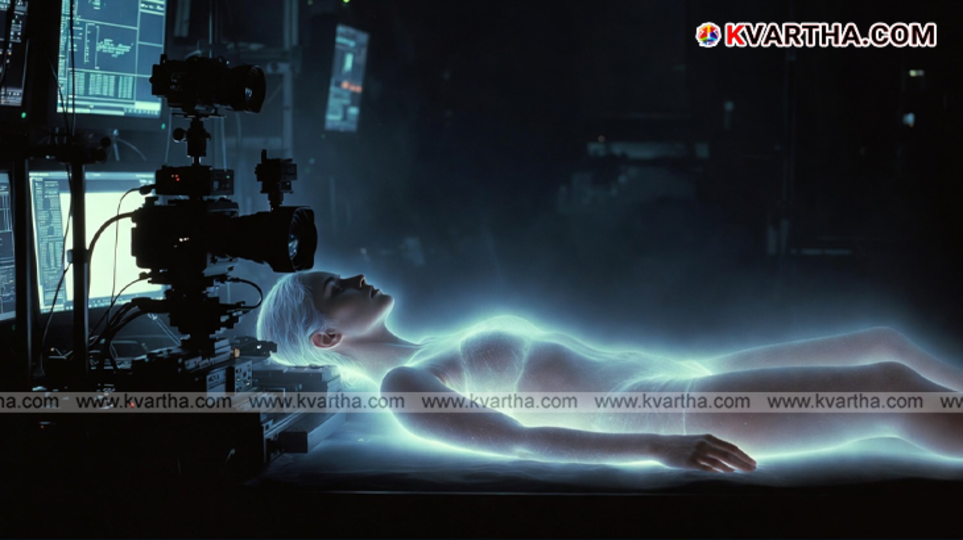 Illustration showing invisible light emission from living cells compared to dead cells.