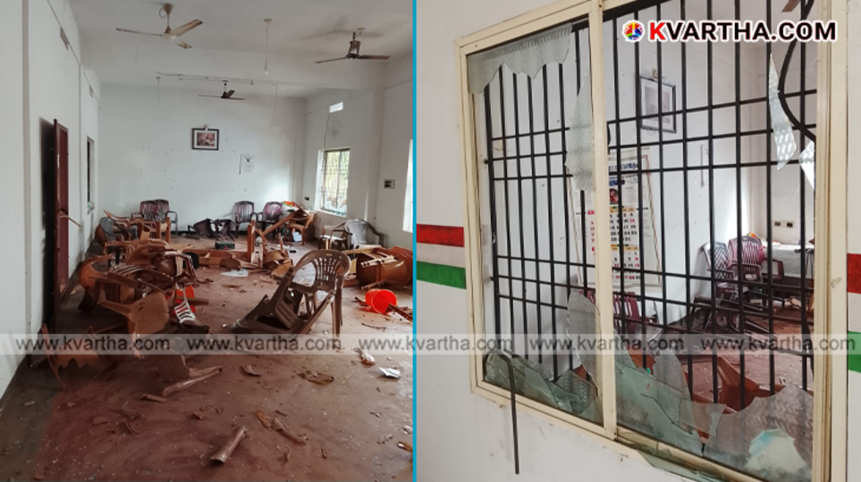 A symbolic view of the Congress office and police guardhouse destroyed in Mayyil.