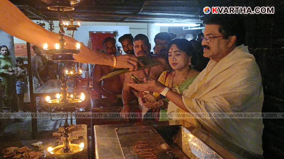 Singer M.G. Sreekumar standing inside a temple in Kannur.