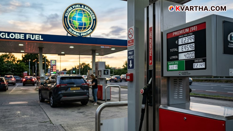 A gas station pump showing expensive fuel rates with a globe symbol in the background
