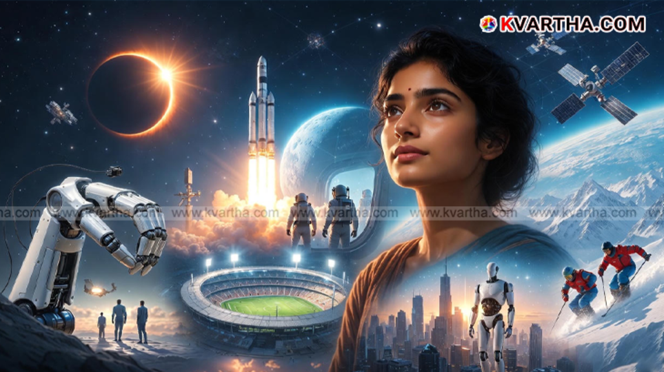 Collage of space mission, football stadium and AI technology for 2026 events
