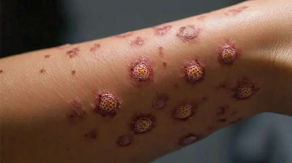 A health worker explaining about Mpox to people.