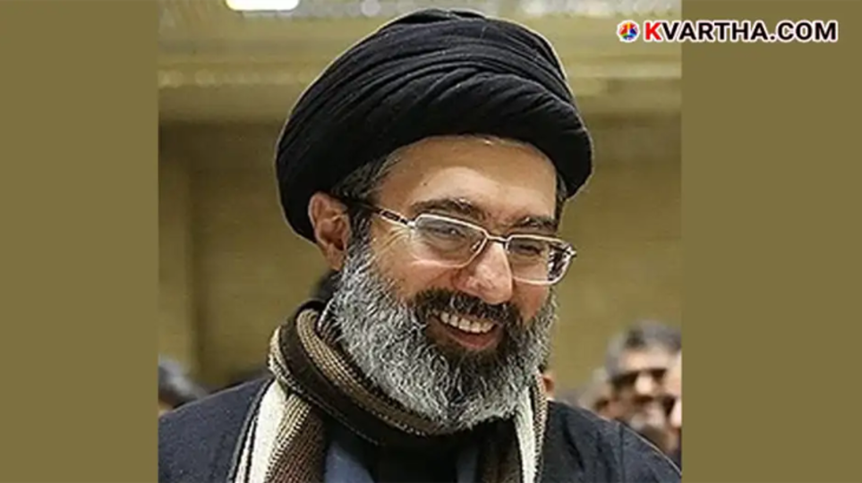 Portrait of Mojtaba Khamenei in traditional religious clothing