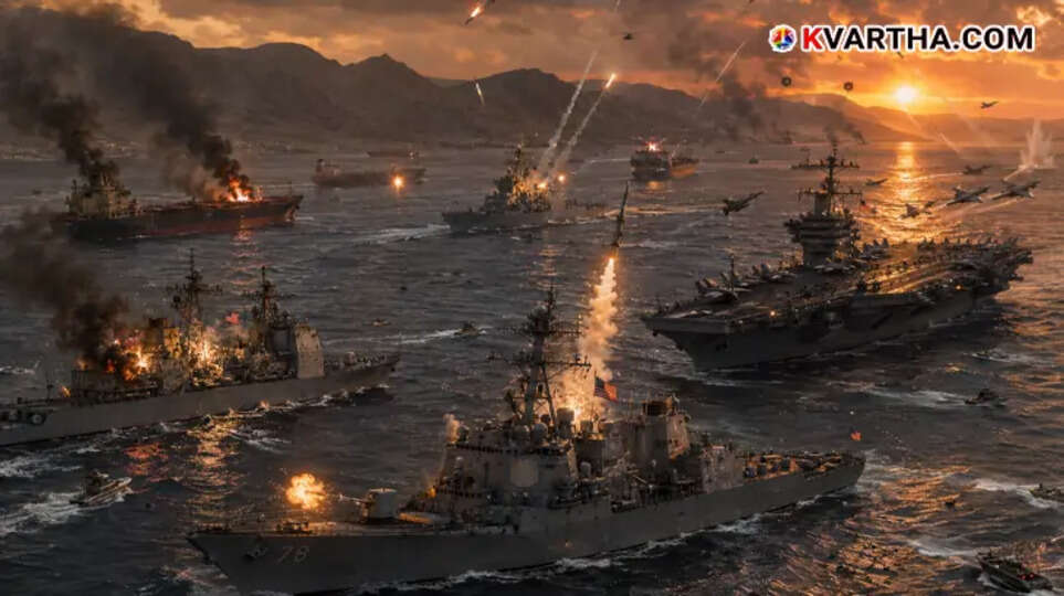 Military boats firing in the Strait of Hormuz