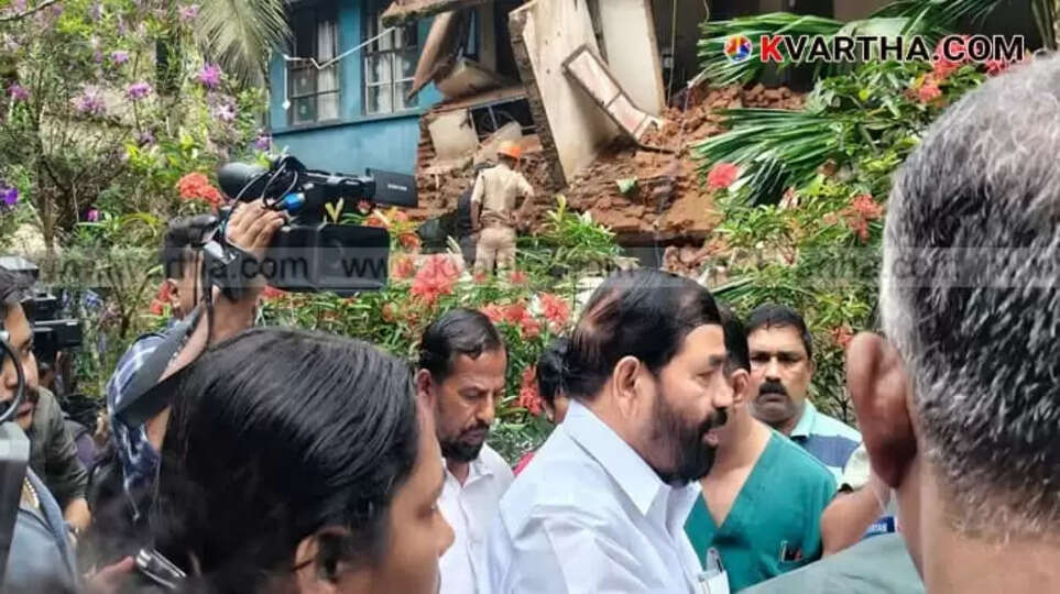 Collapsed building at Kottayam Medical College Hospital.