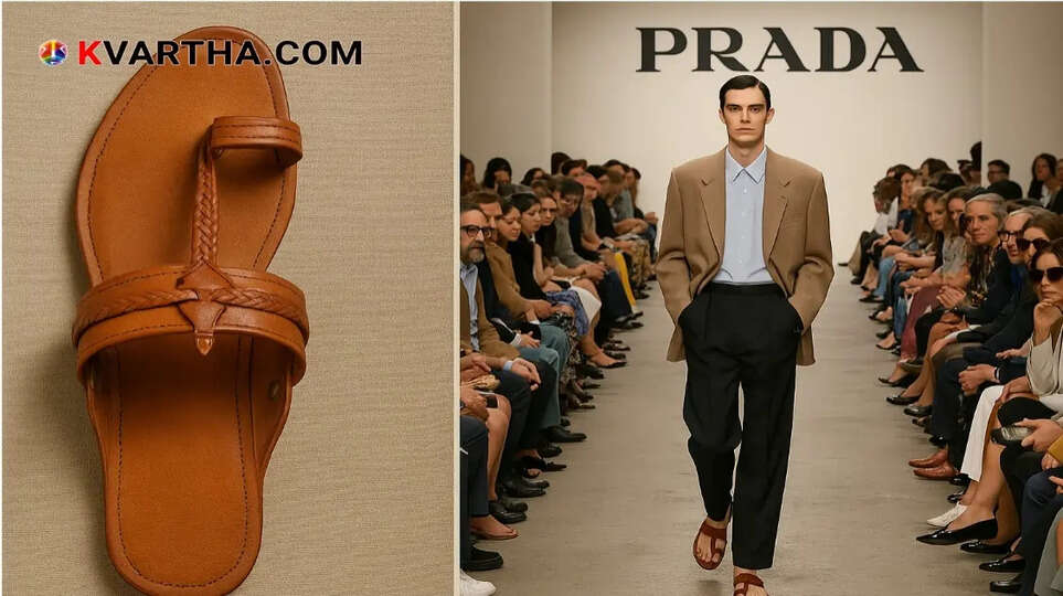 Comparison of Prada slipper and traditional Kolhapuri chappal.