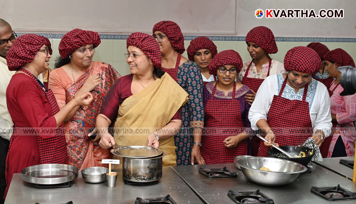 Minister Veena George tasting new Anganwadi menu in Kollam.