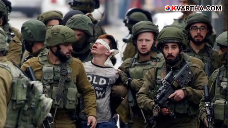 A symbolic image of the Israeli military's detention of Palestinians in the West Bank and the destroyed refugee camps.&nbsp;