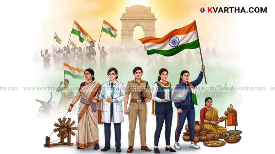 A visual representation of women's role in India's progress and independence.