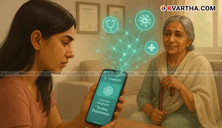 A person interacting with ChatGPT on a screen with medical symbols in the background, representing AI diagnosis.