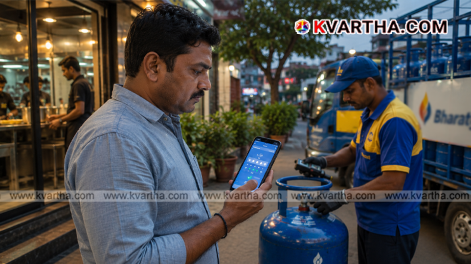 A stack of commercial Bharat Gas cylinders.