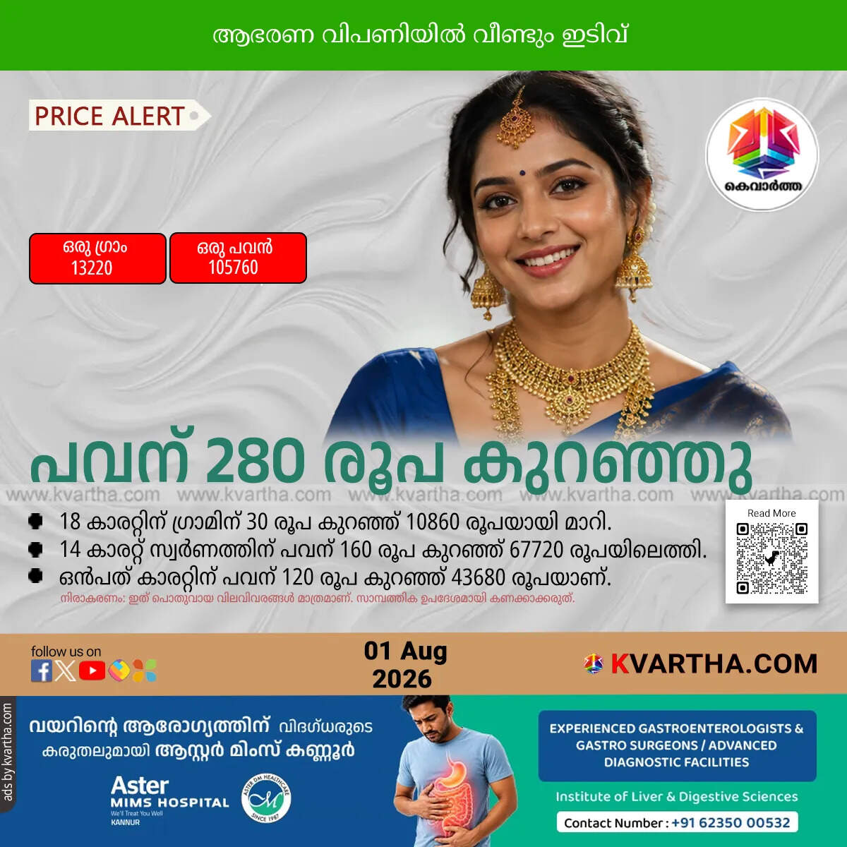 gold rate kerala august 1 2026 price drop silver stable
