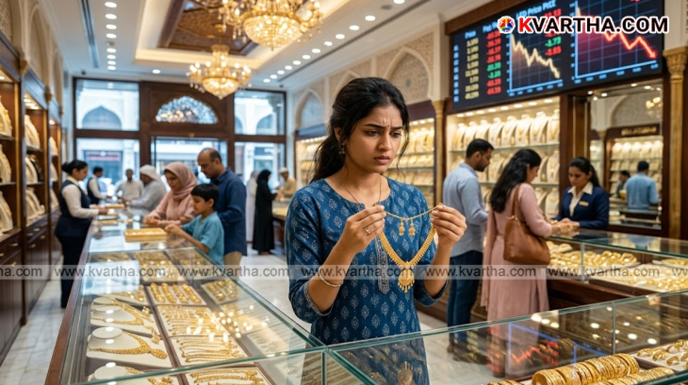Gold bars and jewelry in a Dubai market reflecting the price drop trend in March 2026.