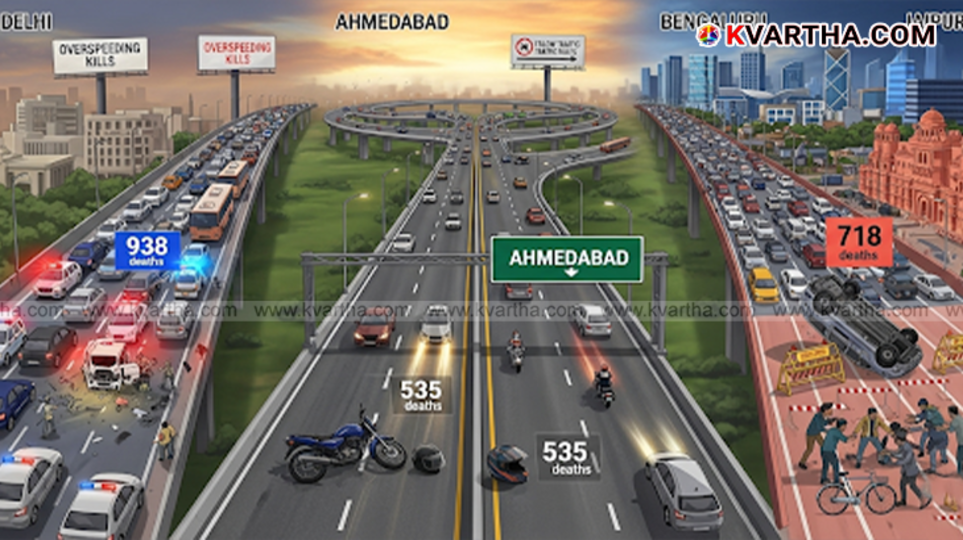  A wrecked car at an Indian road accident site, symbolizing the rising number of fatalities.