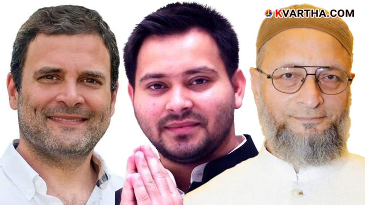  Asaduddin Owaisi with alliance partners in Bihar