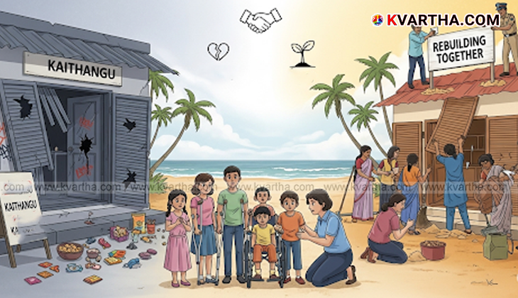 Vandalized shop 'Kaithang' at Kozhikode beach.