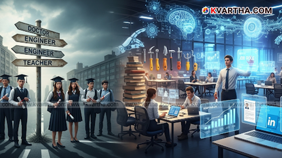 A group of young graduates with their graduation caps, symbolizing the need for skills beyond a degree in the current job market.