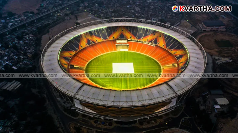 Aerial view of the Narendra Modi Stadium in Ahmedabad.