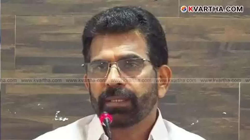 BJP State Secretary K. Ranjith speaking at a press conference.