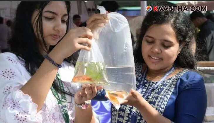 സിഎംഎഫ്ആർഐയുടെ മത്സ്യമേളയിൽ അലങ്കാരമത്സ്യങ്ങളെ വീക്ഷിക്കുന്നു.  CMFRI Seafood Festival