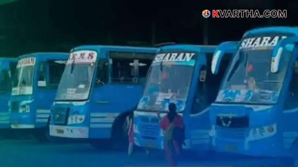 Image of private buses parked in Kerala.