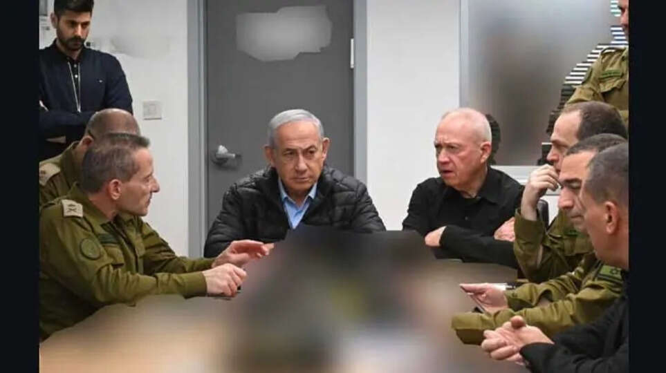 Israeli officials discussing strategies at the operations center during the military attack on Iran.
