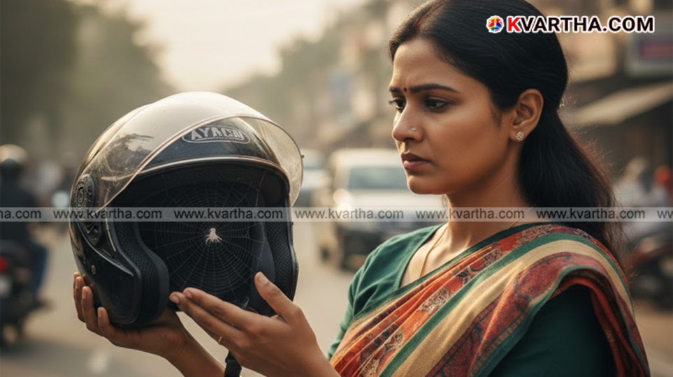 A graphic by MVD Kerala explaining the importance of checking helmets for spiders and insects.