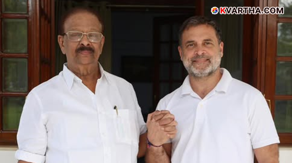Rahul Gandhi and K. Sudhakaran during a meeting in Delhi in March 2026.