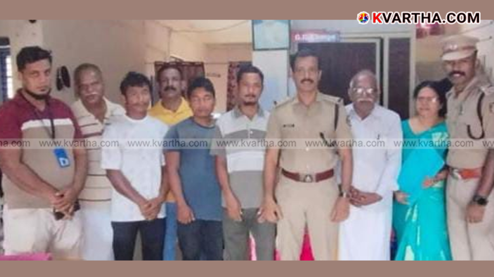 Peringome Police CI and Hope center volunteers with the Assamese youth Dugamusumatari and his brother-in-law.