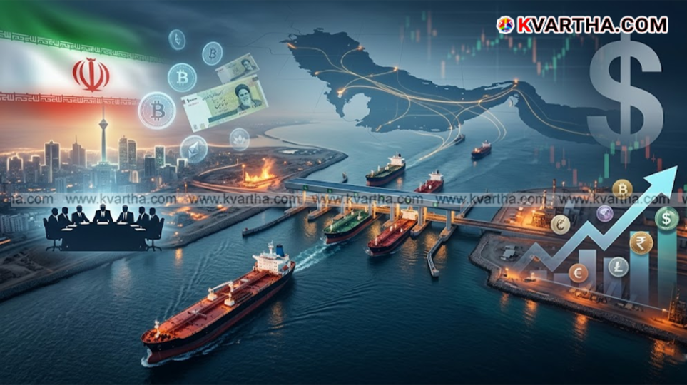 A symbolic view of shipping traffic through the Strait of Hormuz and the Iranian Parliament.