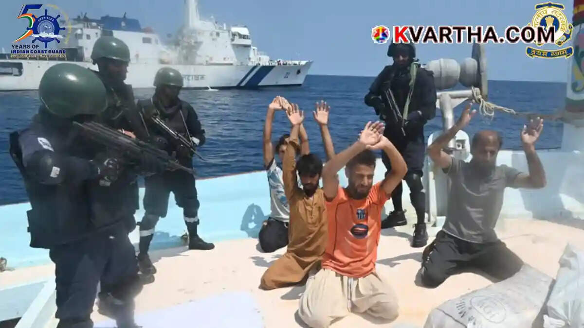 image reflecting the massive drug bust by Coast Guard and Gujarat ATS in the Arabian Sea