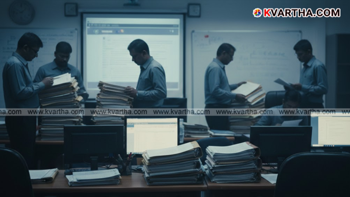 Vigilance officers conducting search operations at a skill development training center in Kerala.