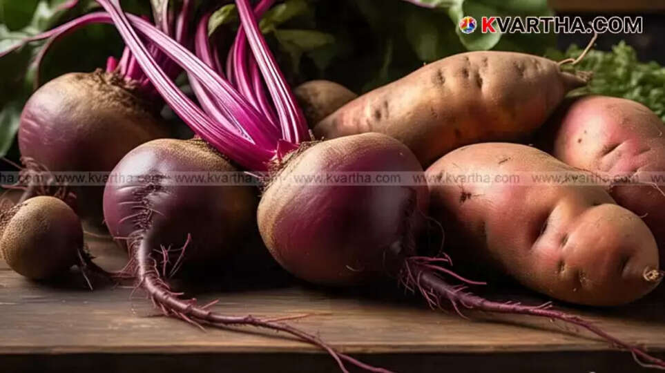 Raw beetroot and sweet potato, ready for cooking, highlighting healthy food choices.