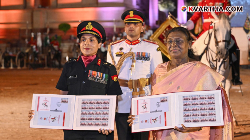 Personnel of the President's Bodyguard on horses during a ceremonial event at Rashtrapati Bhavan.