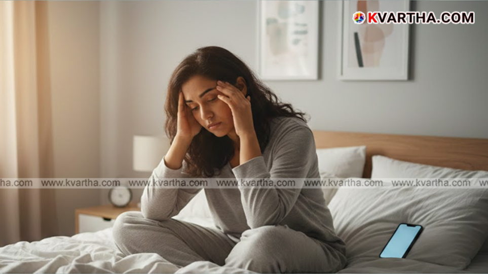 A person looking tired after waking up from sleep.