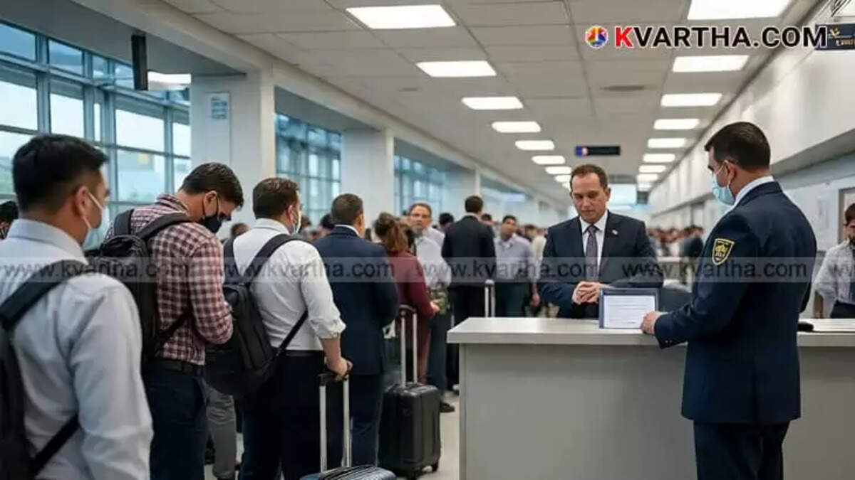Illustrative image of airport immigration desk with security