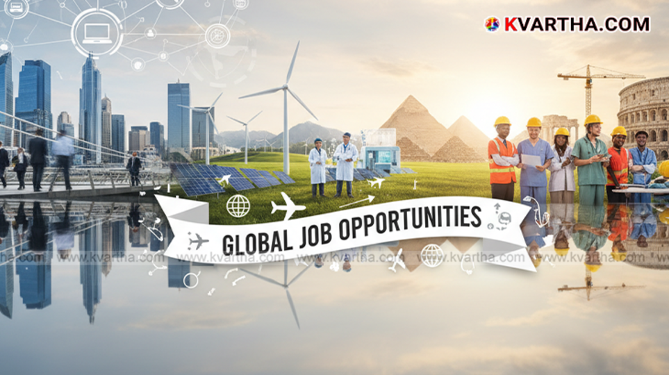  A group of diverse professionals seeking job opportunities abroad.