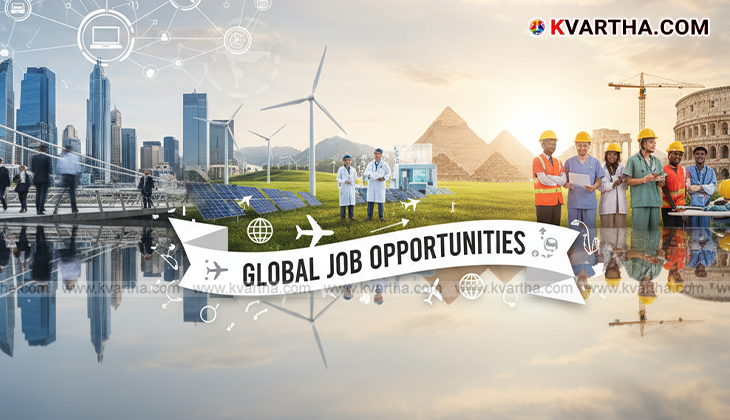 A group of diverse professionals seeking job opportunities abroad.