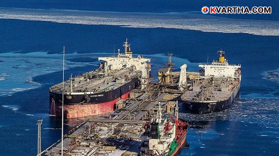 Large oil tanker ship at an Indian port representing crude oil imports