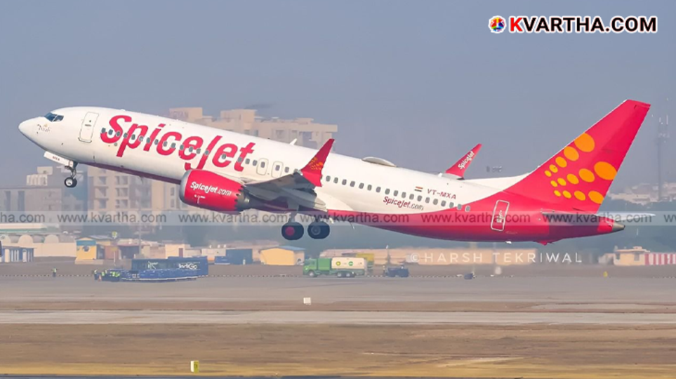 SpiceJet aircraft at an airport runway after a safe emergency landing.