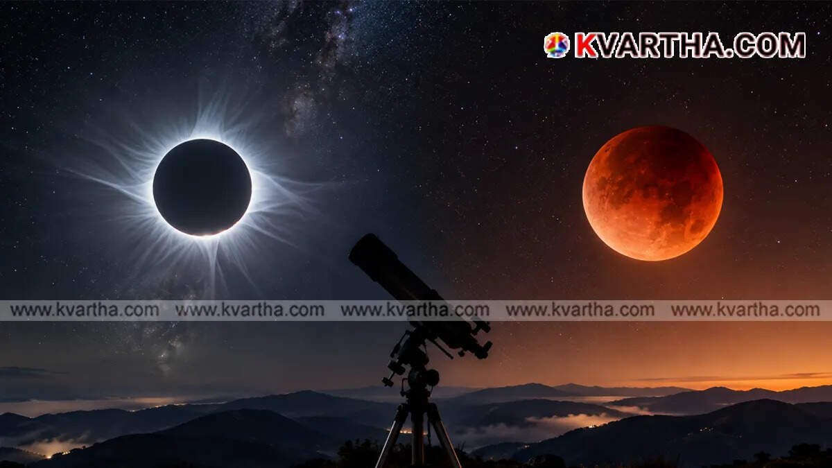 Conceptual image showing a solar and lunar eclipse in the sky