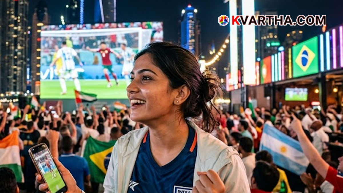 Football fans enjoying a live match screening at a fan zone in Dubai.