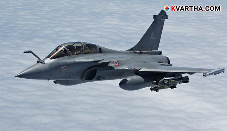 A Rafale fighter jet of the Indian Air Force in flight.