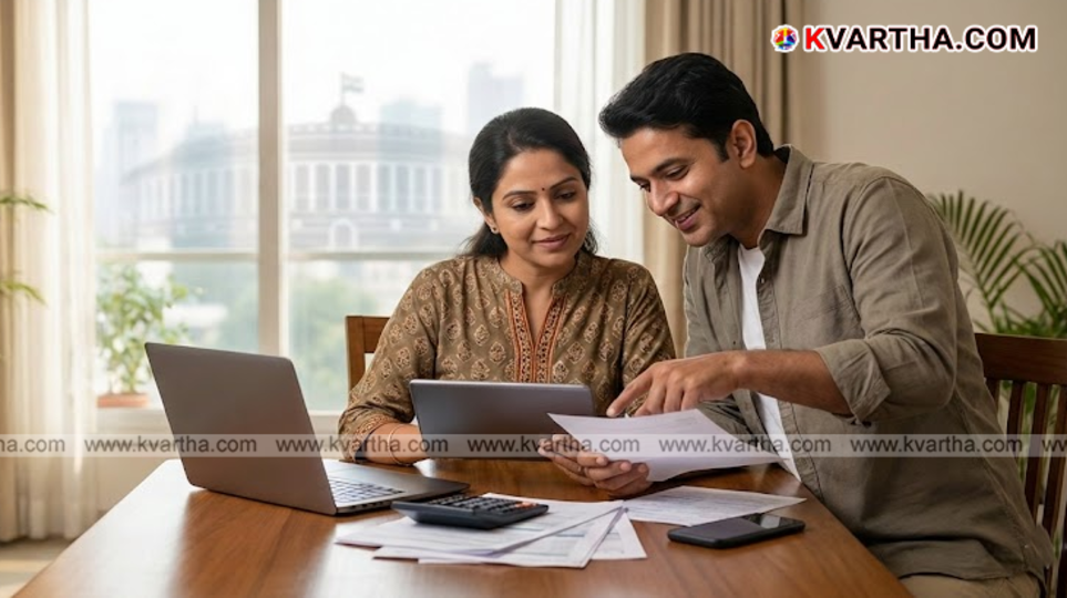 Representation of Indian currency and tax documents with a calculator.