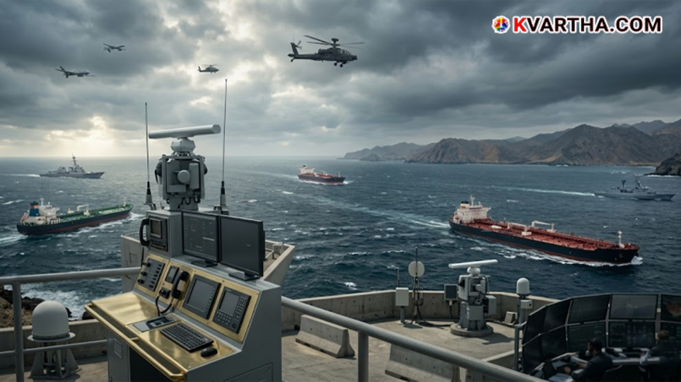 Military tensions rising at the Strait of Hormuz in 2026.