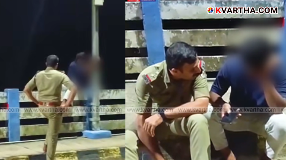Attingal police officer comforting a youth on a bridge.