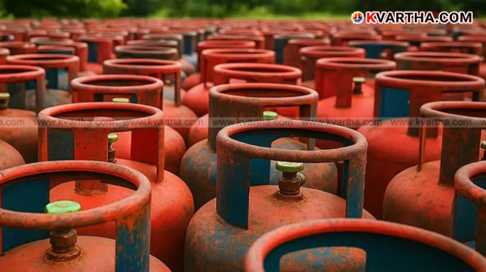 Red LPG cylinders lined up at a distribution center