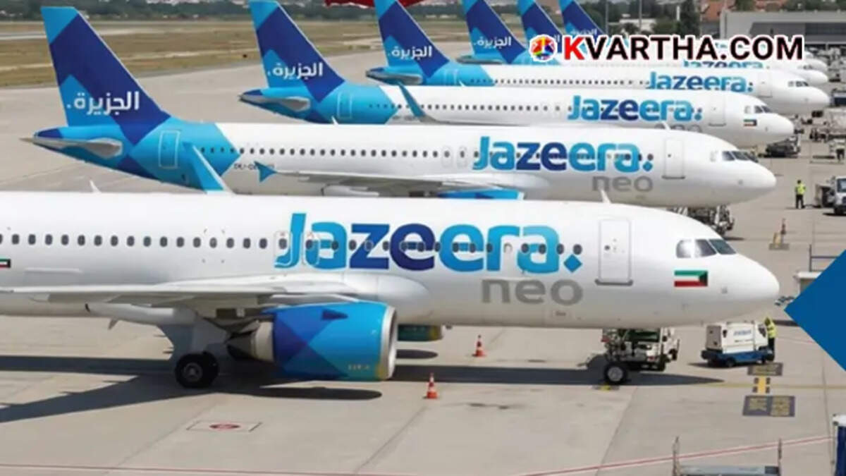 A Jazeera Airways aircraft parked at the airport runway highlighting travel and holiday offers