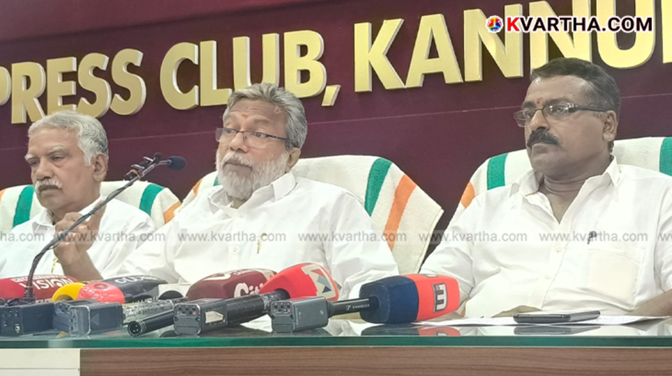 PK Ragesh speaking at a press conference