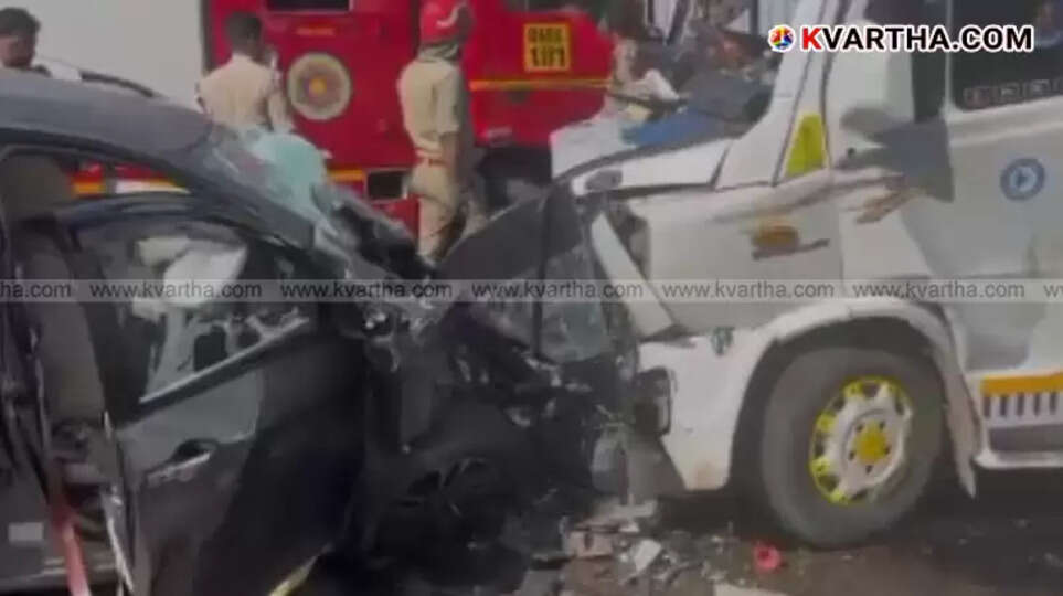 Severely damaged Innova car after a collision near Moorad bridge, Kannur.